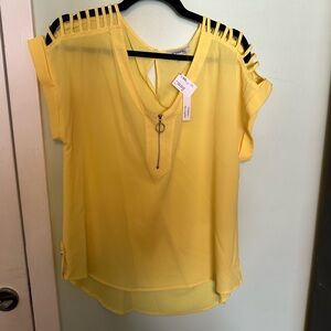 Cato Yellow Blouse with Cutout Shoulders